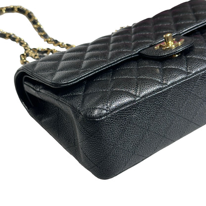 Used CHANEL Caviar Leather Classic Flap Medium Chain Shoulder Bag Black PHW