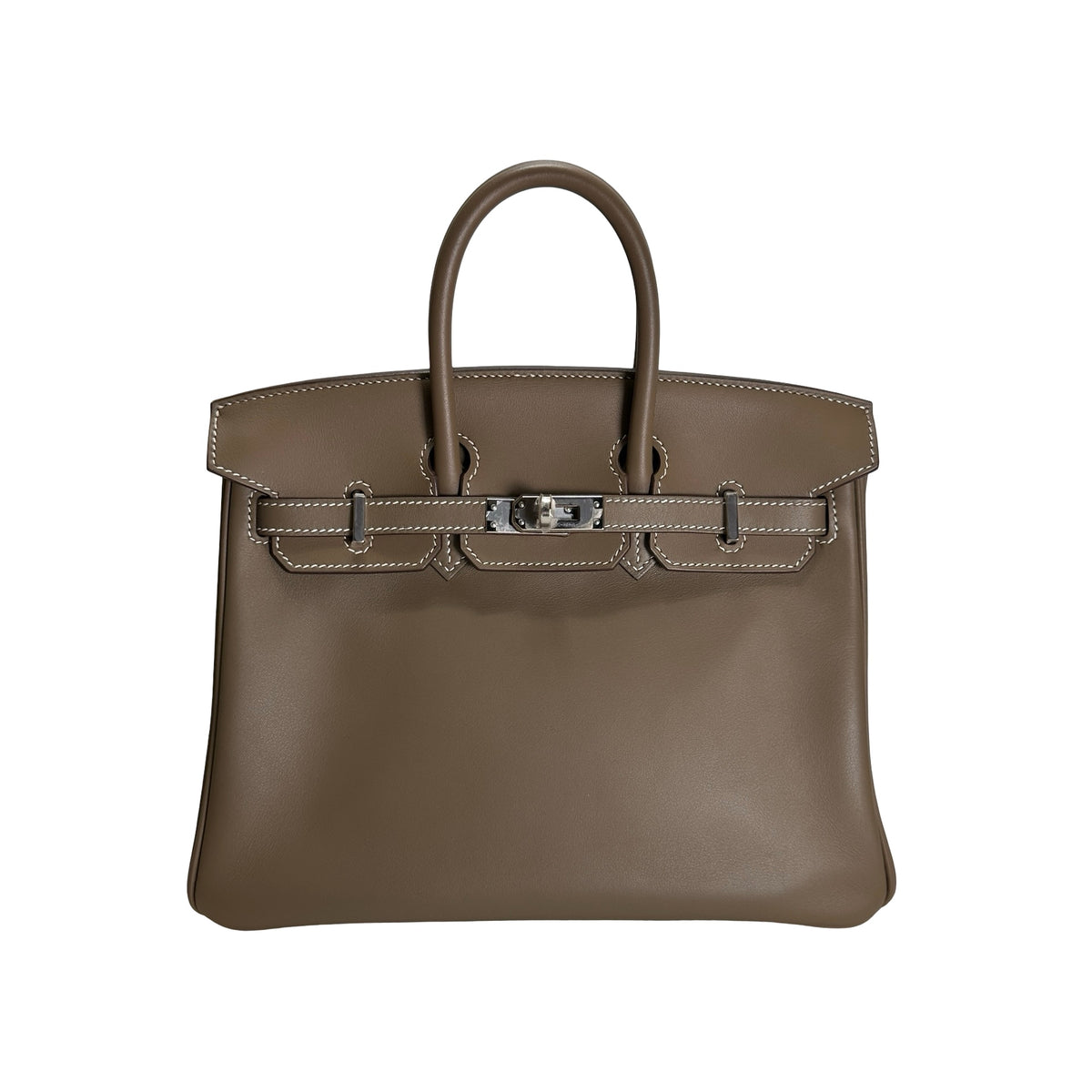 Used HERMES Swift Leather Birkin 25 Handbag Etoupe PHW