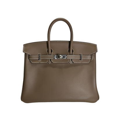 Used HERMES Swift Leather Birkin 25 Handbag Etoupe PHW