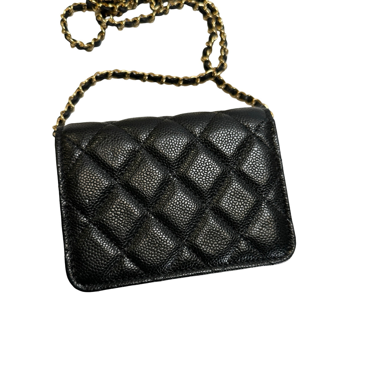 Used CHANEL Caviar Quilted Mini Flap Bag Chain Shoulder Bag Black Gold hardware