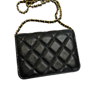 Used CHANEL Caviar Quilted Mini Flap Bag Chain Shoulder Bag Black Gold hardware