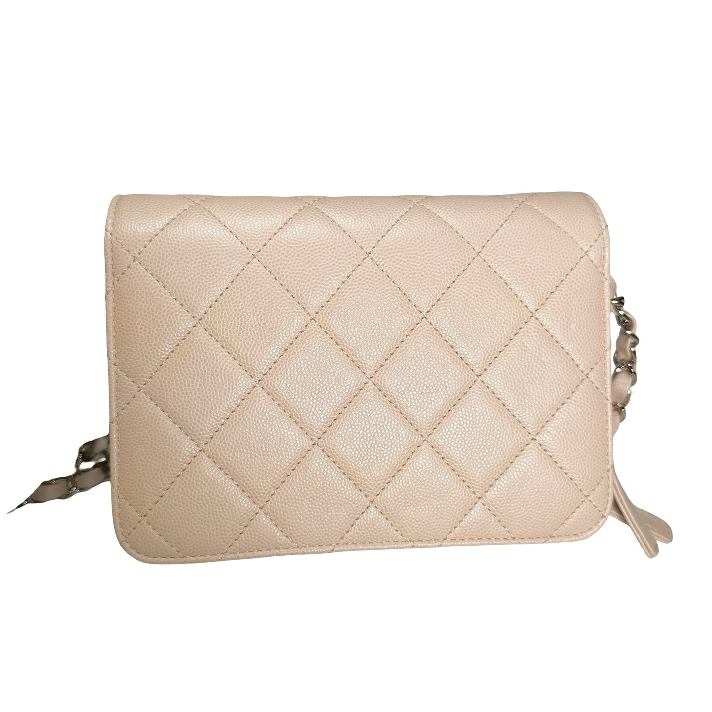 Used CHANEL Quilted Caviar Flap Bag Chain Shoulder Bag Beige
