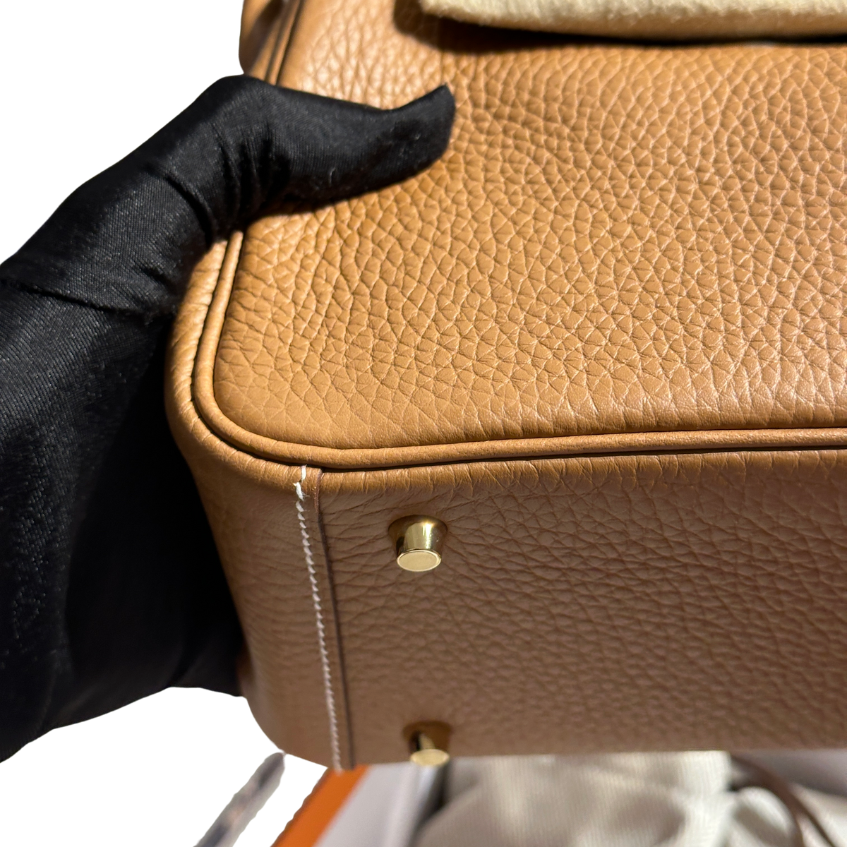 Brand New HERMES Clemence Lindy Handbag Gold