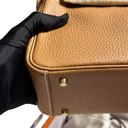 Brand New HERMES Clemence Lindy Handbag Gold