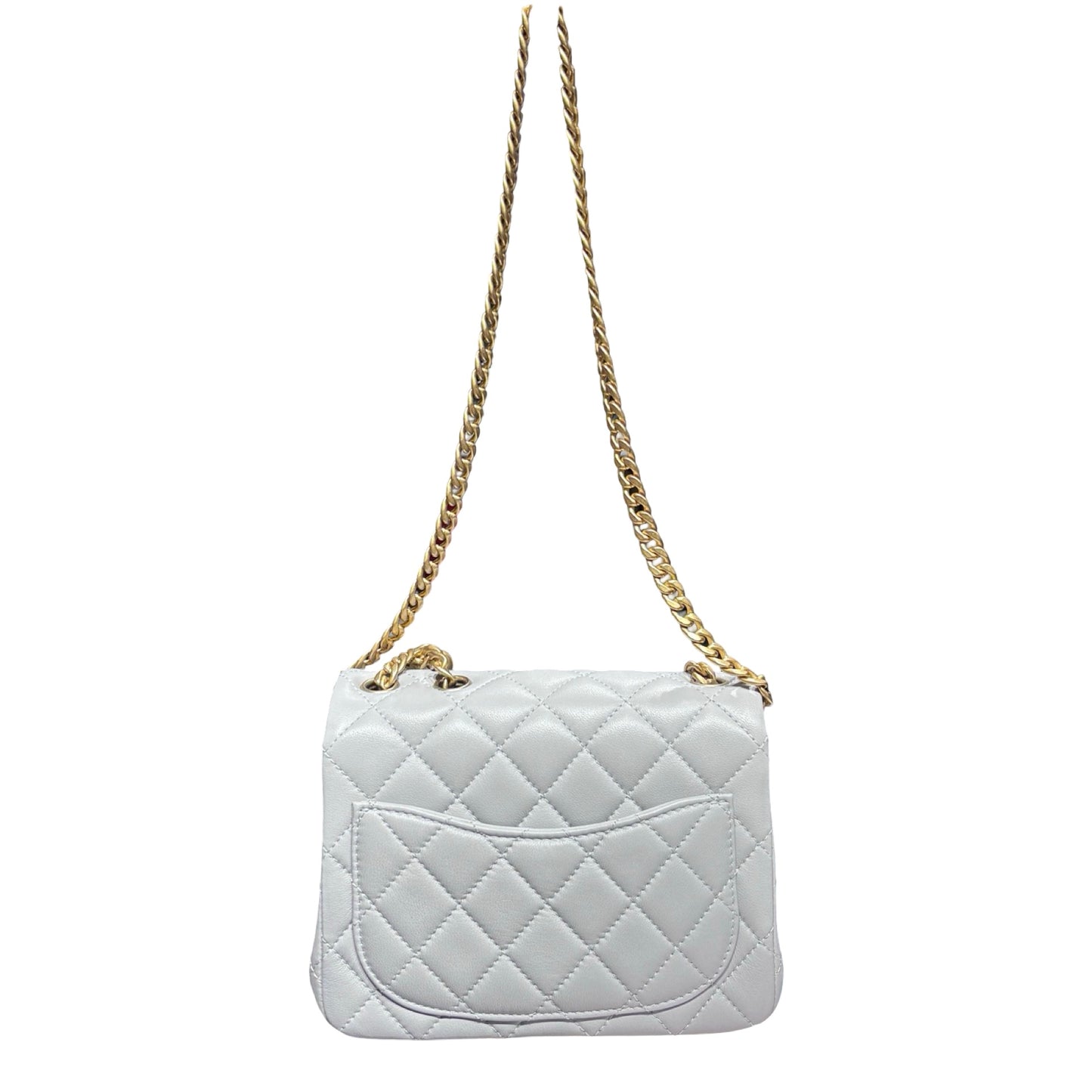 Used CHANEL Lambskin Leather Classic Flap Mini Chain Shoulder Bag Grey GHW