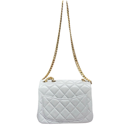 Used CHANEL Lambskin Leather Classic Flap Mini Chain Shoulder Bag Grey GHW