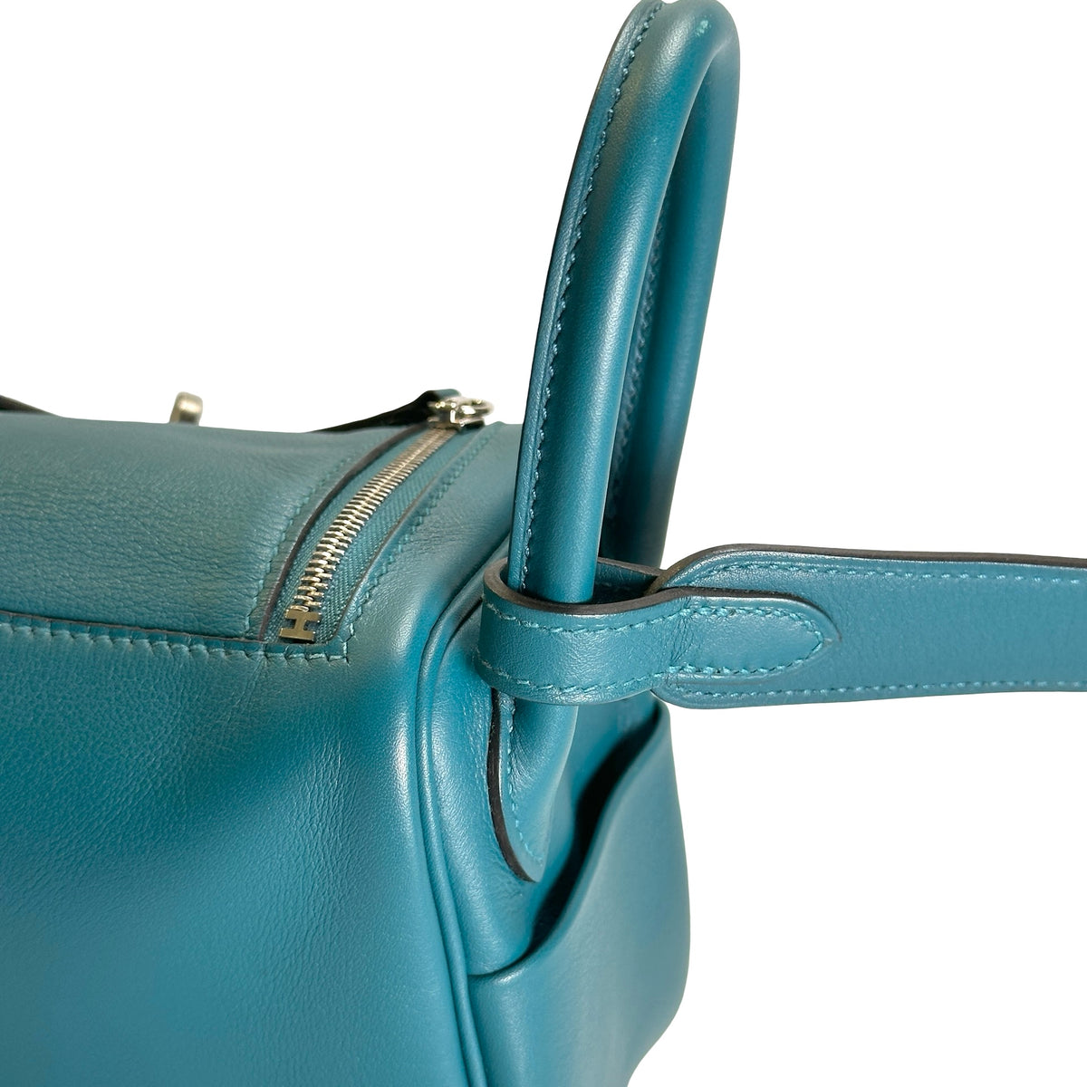 Used HERMES Leather Lindy Handbag Green