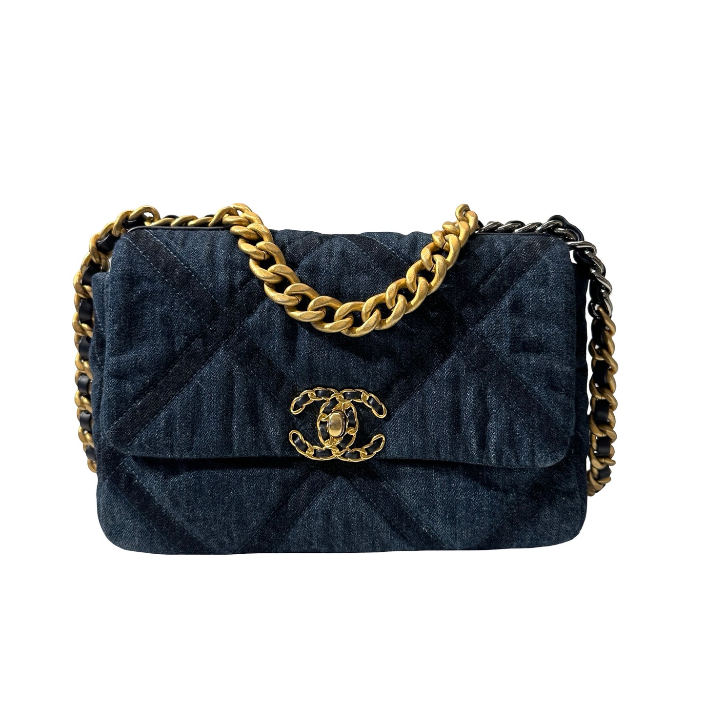 Used CHANEL Denim Blue Used Chanel 19 Small Cross Body Bag