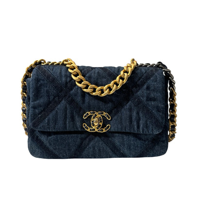 Used CHANEL Denim Blue Used Chanel 19 Small Cross Body Bag