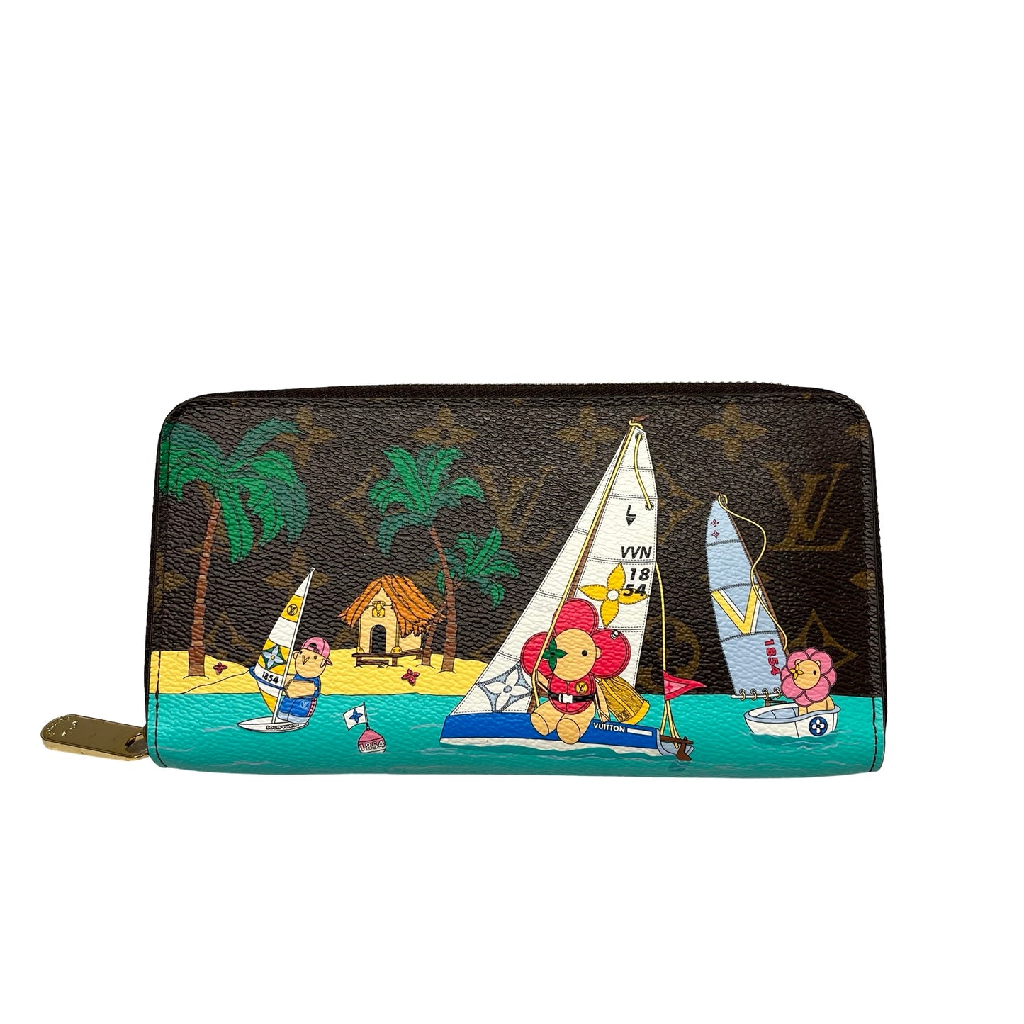 Used Louis Vuitton Calfskin Leather Vivienne Holiday Zippy Wallet GHW Multicolour