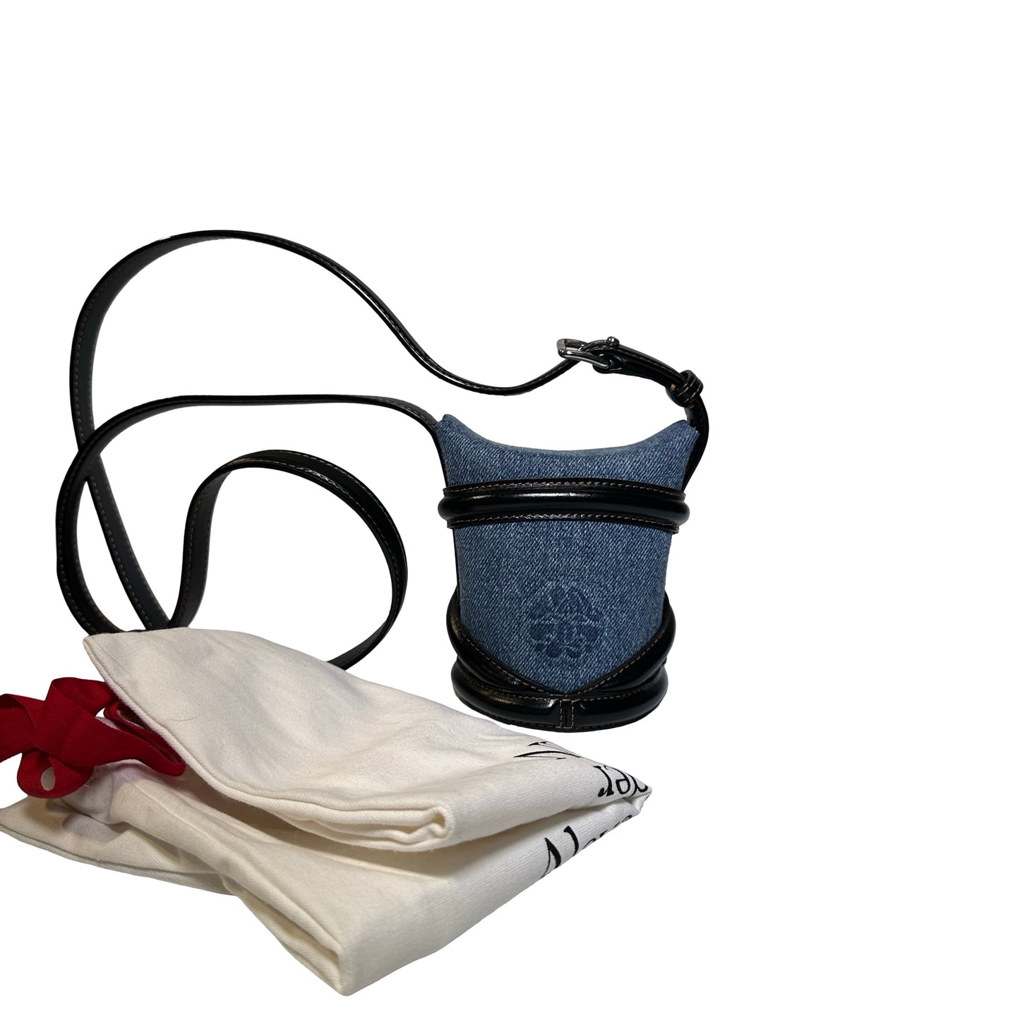Used ALEXANDER MCQUEEN Denim Leather The Curve Shoulder Bag Navy Blue Black