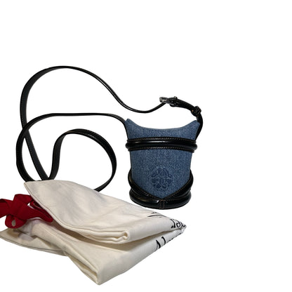 Used ALEXANDER MCQUEEN Denim Leather The Curve Shoulder Bag Navy Blue Black