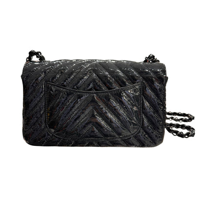 Used CHANEL Patent Leather MINI FLAP 20 CM Cross Body Bag Black