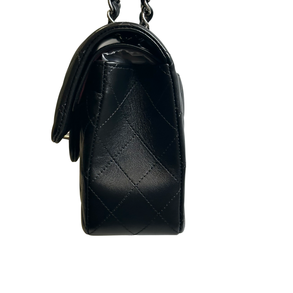 Used CHANEL Quilted Lambskin Classic Flap Chain Shoulder Bag Black Silver