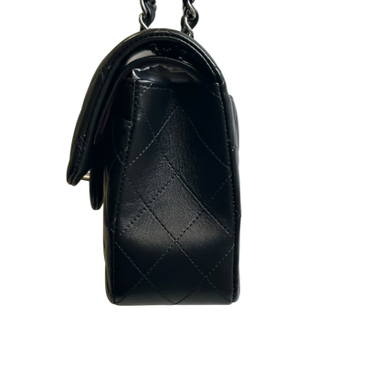 Used CHANEL Quilted Lambskin Classic Flap Chain Shoulder Bag Black Silver