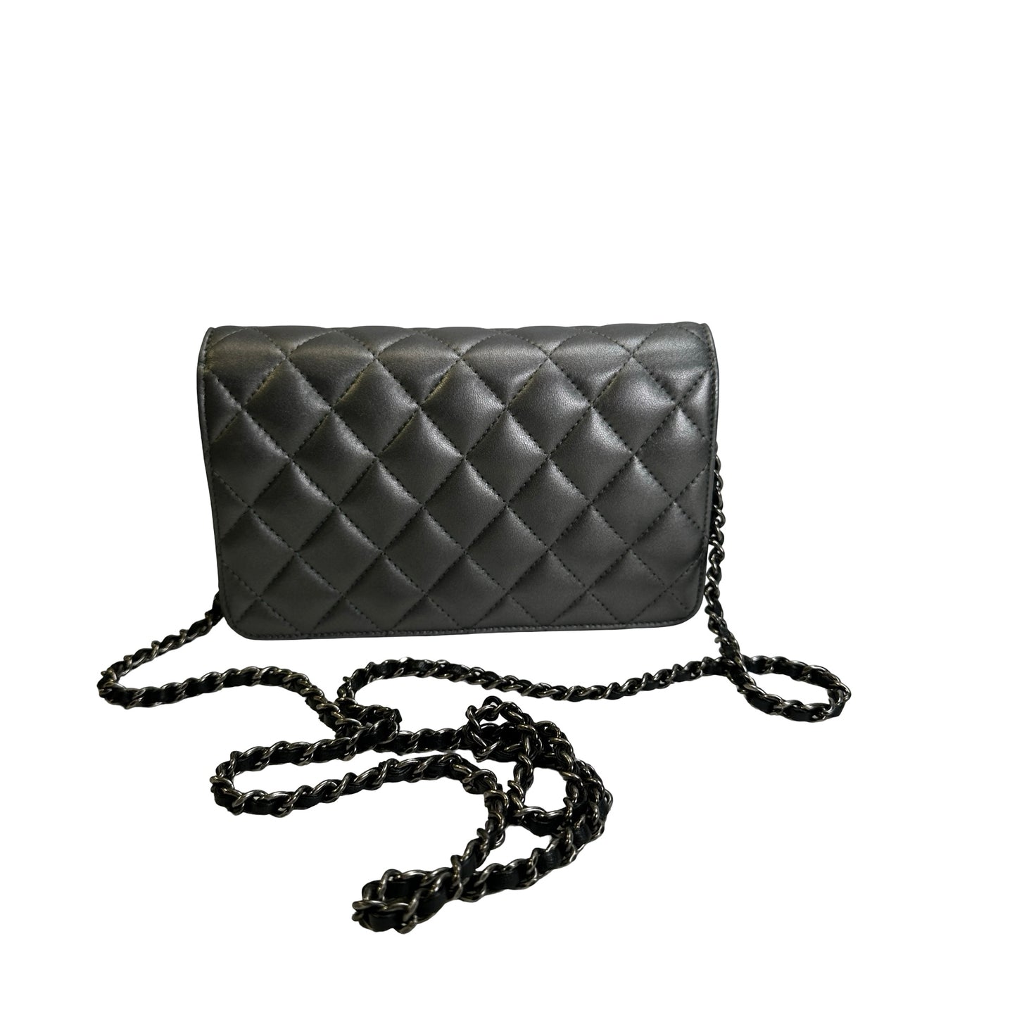 Used CHANEL Quilted Leather Quilted Shoulder Bag Silver Black