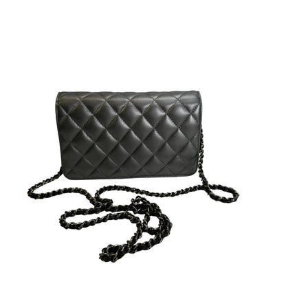 Used CHANEL Quilted Leather Quilted Shoulder Bag Silver Black