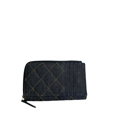 Used CHANEL Quilted Denim Denim Quilted Wallet Pouch Blue
