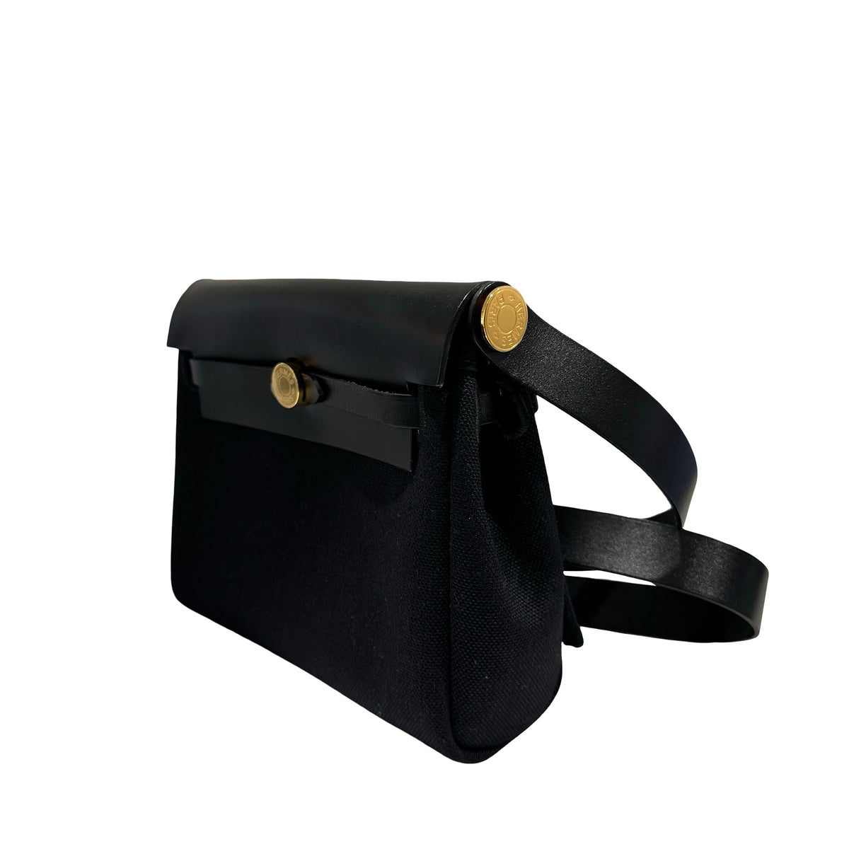 Used HERMES Canvas Leather Mini Herbag Handbag Black GHW