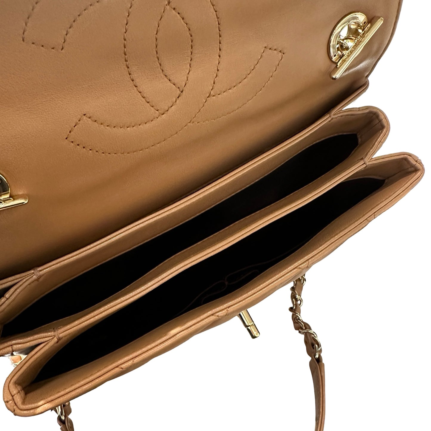 Used CHANEL Lambskin Leather Trendy CC Small Shoulder Bag Beige GHW