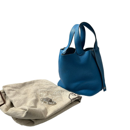 Used HERMÈS Clemence leather Picotin 18 Handbag B3 Bleu Zanzibar PHW