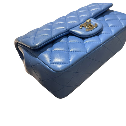 CHANEL MINI Flap 20cm with Handle Cross Body Bag Blue GHW