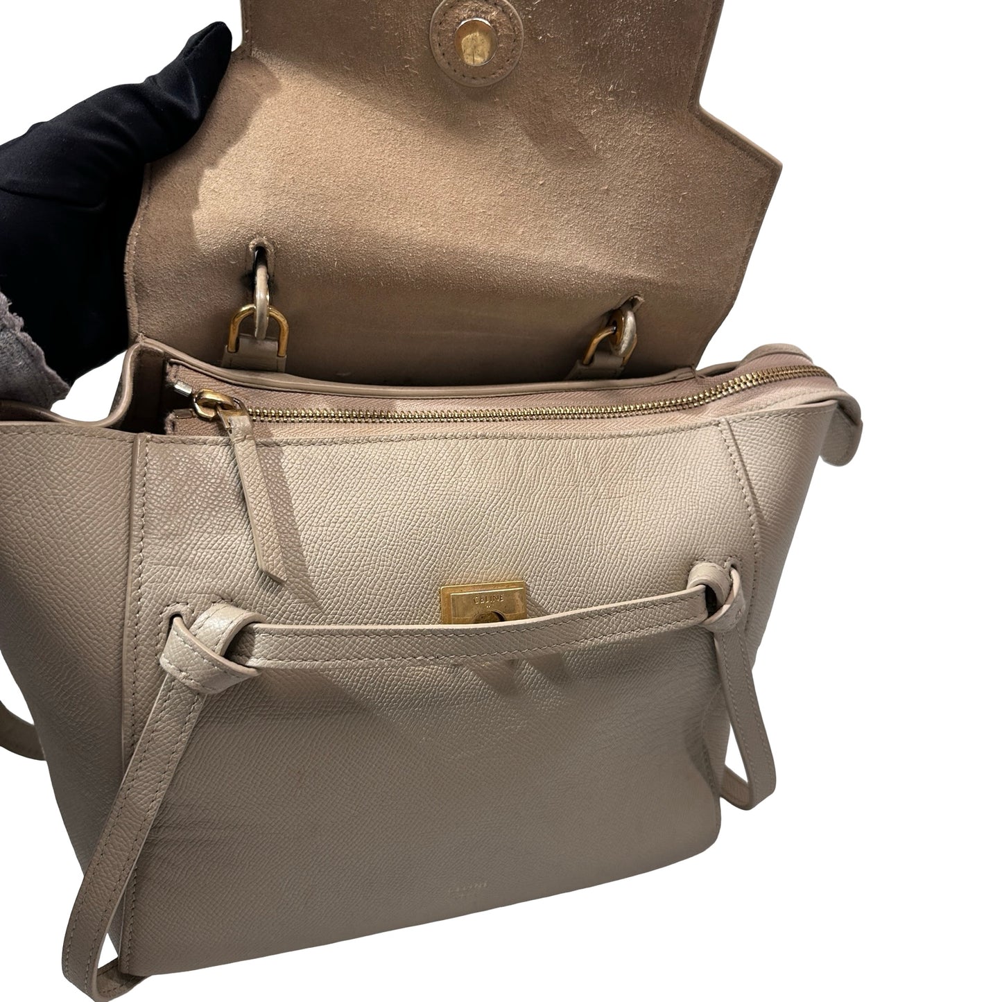 Used Céline Belt Cross Body Bag Beige