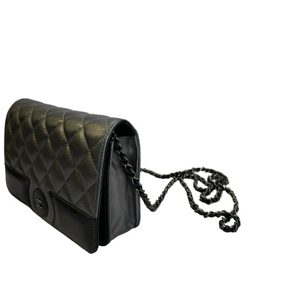 Used CHANEL Quilted Leather Quilted Shoulder Bag Silver Black
