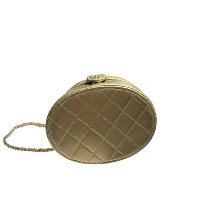 CHANEL ROUND VANITY CASE GOLD LAMBSKIN GHW [3001017]