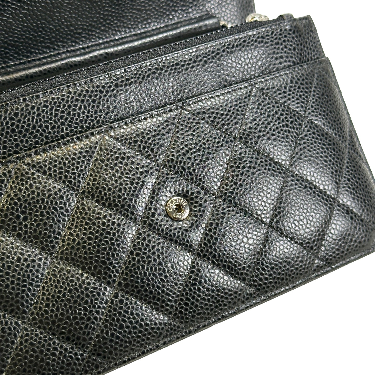 CHANEL Quilted Caviar Classic Long Flap Wallet Wallet Black Silver