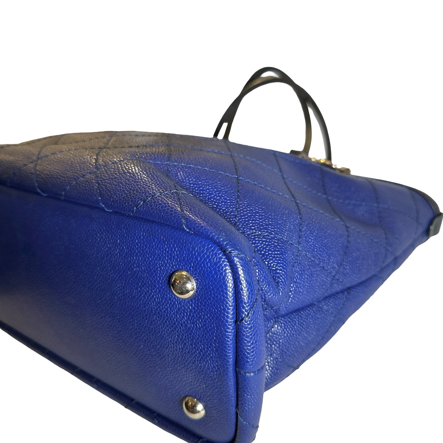 Used CHANEL Quilted Caviar Leather GST Tote Bag Blue Silver