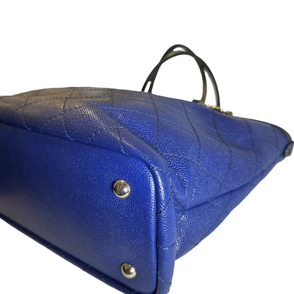 Used CHANEL Quilted Caviar Leather GST Tote Bag Blue Silver