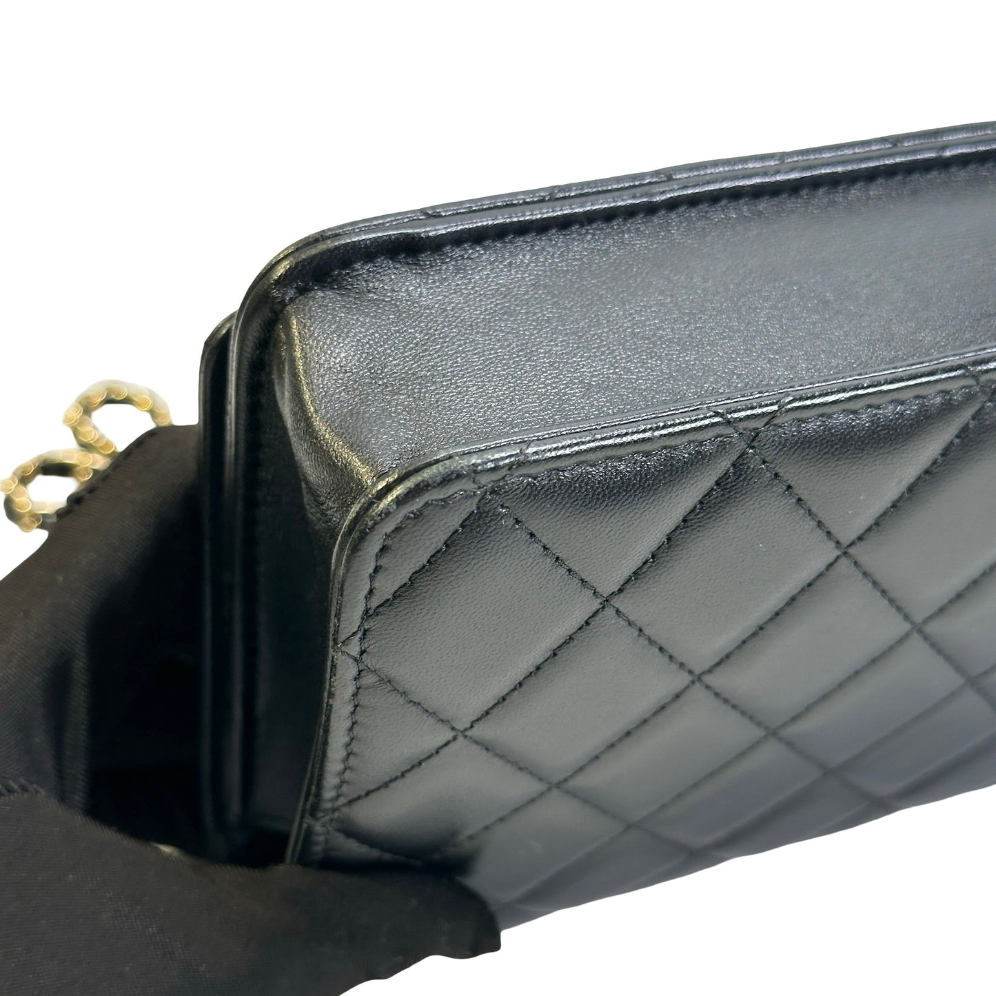 Used CHANEL Quilted Leather Wallet On Chain Wallet on chain Black