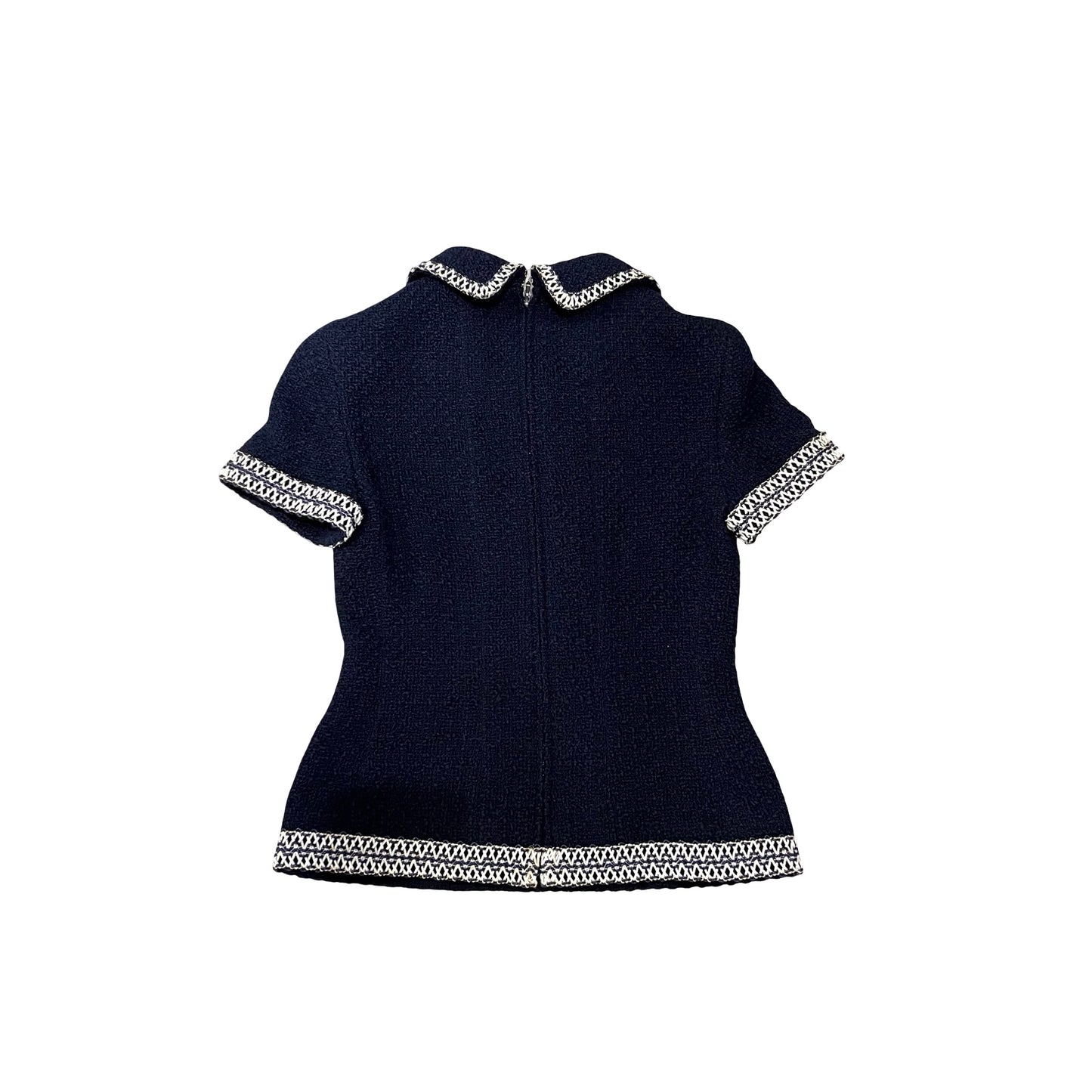 Used Chanel Wool Tweed short-sleeve jacket+skirt set Clothing Navy
