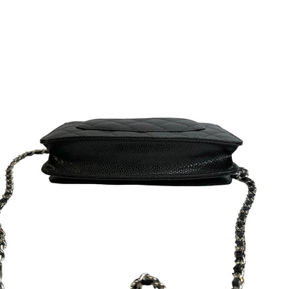 CHANEL Quilted Caviar Classic Long Flap Wallet Wallet Black Silver