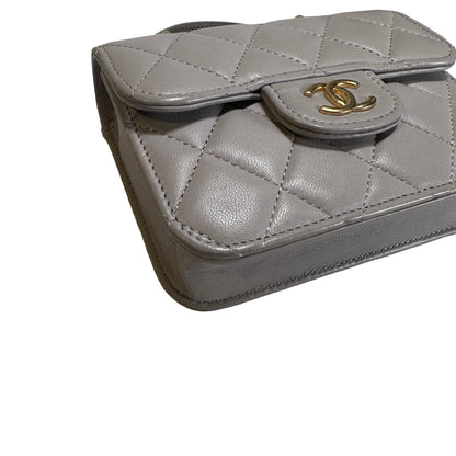 Used CHANEL Quilted Lambskin Mini Flap Bag with Top Handle Mini Bag Grey GHW