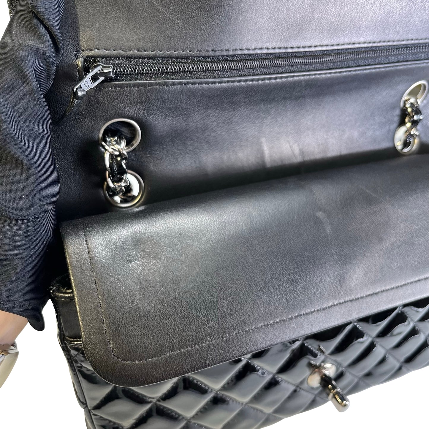 Used CHANEL Pantent CF 25 Cross body bag Black PHW