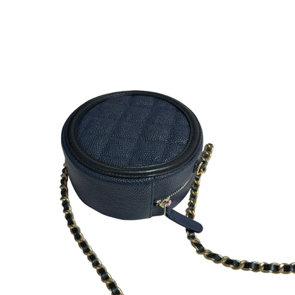 Used CHANEL Round Clutch with Chain Chain Shoulder Bag Navy Blue GHW