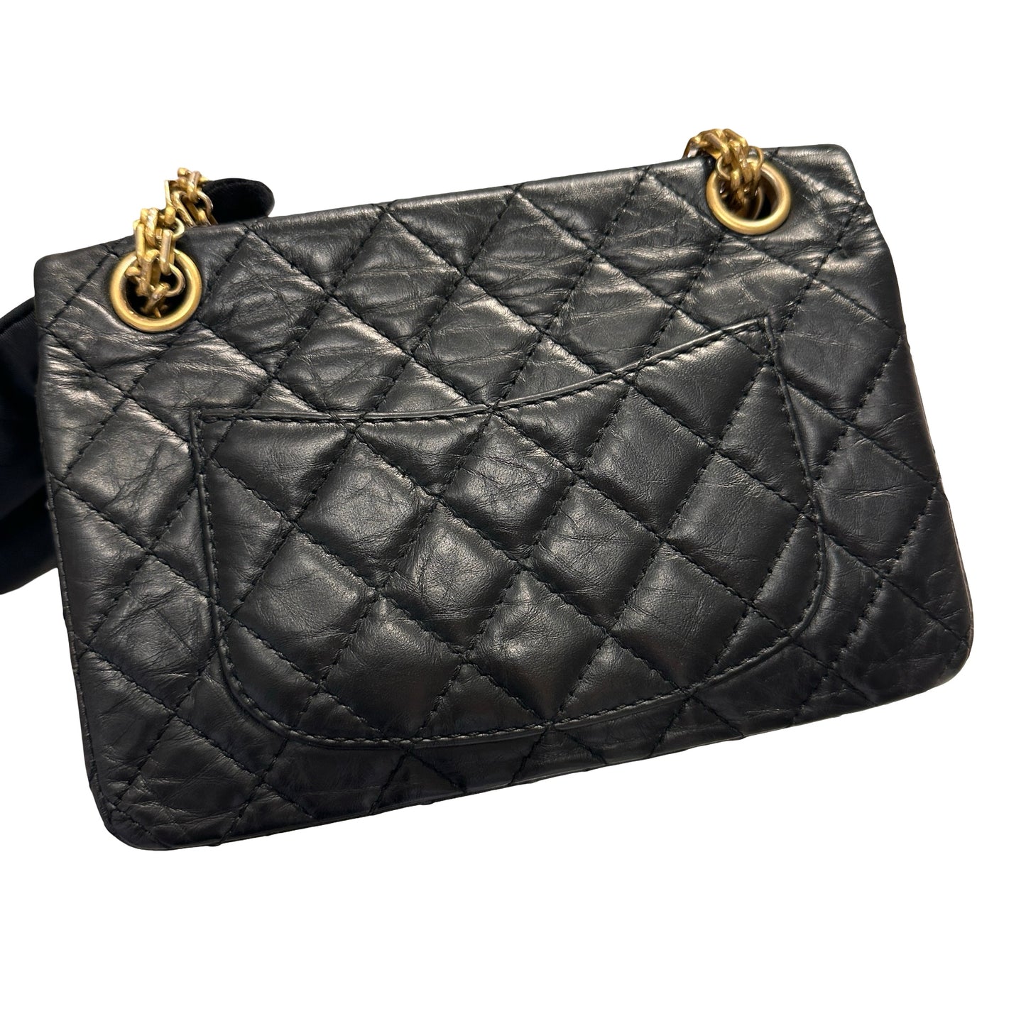 Used CHANEL Calfskin Leather Mini 2.55 Shoulder Bag Black