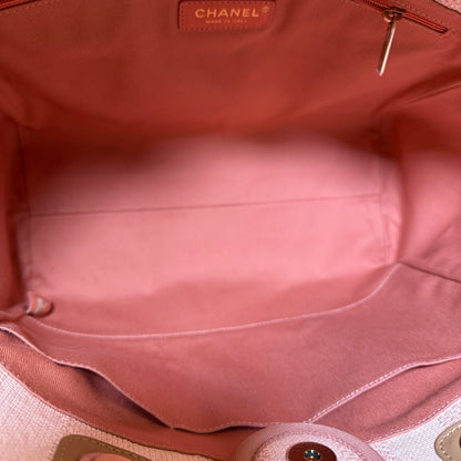 Used CHANEL Canvas Deauville Tote Shoulder Bag Pink GHW