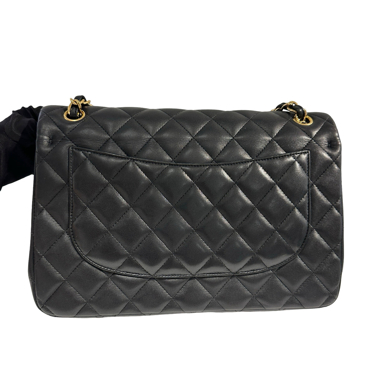 Used CHANEL Lambskin Quilted Jumbo Shoulder Bag Black Gold