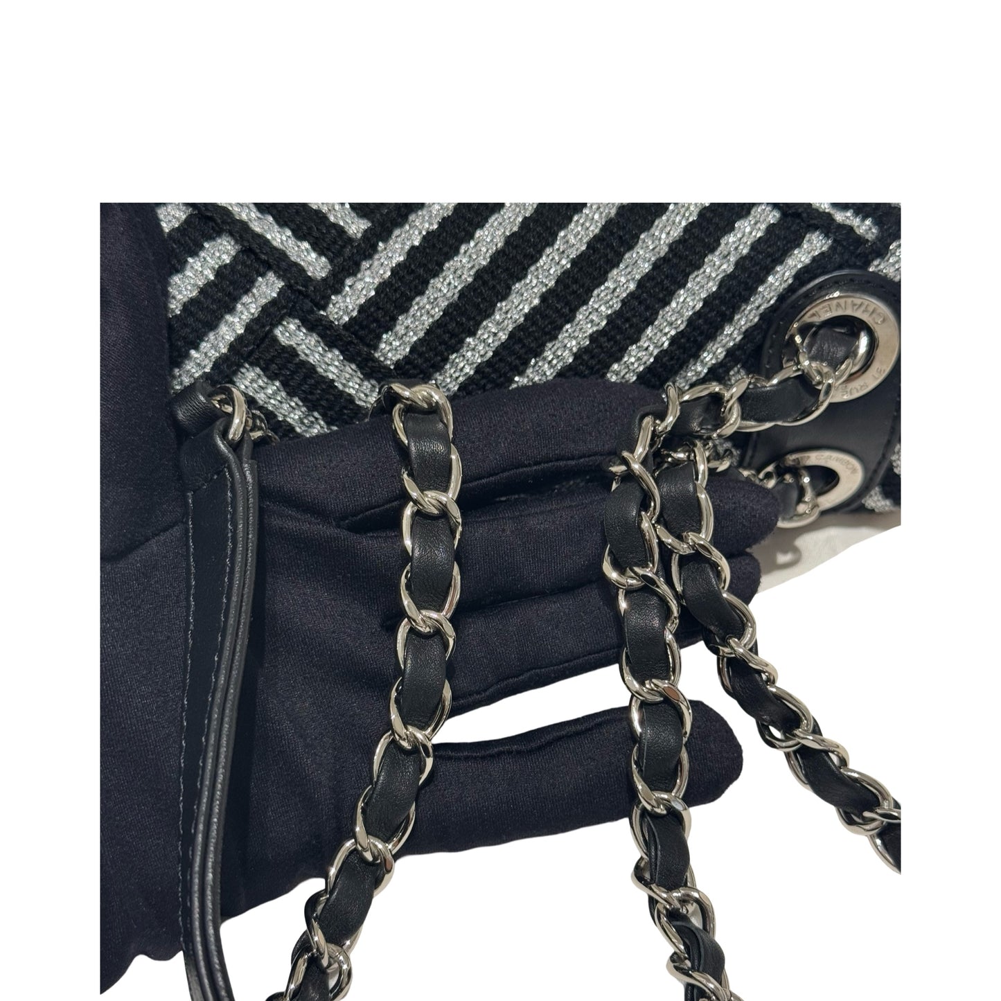 Stripe Canvas,Calfskin Flag Bag Two Way Shoulder Bag [101506]