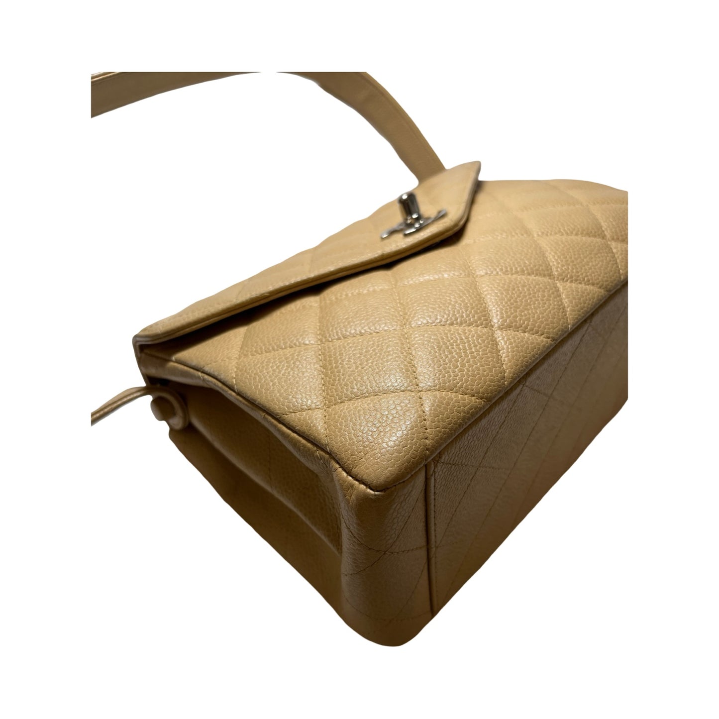 Used Chanel Caviar Leather Kelly Vintage Shoulder Bag Beige PHW