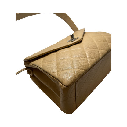 Used Chanel Caviar Leather Kelly Vintage Shoulder Bag Beige PHW