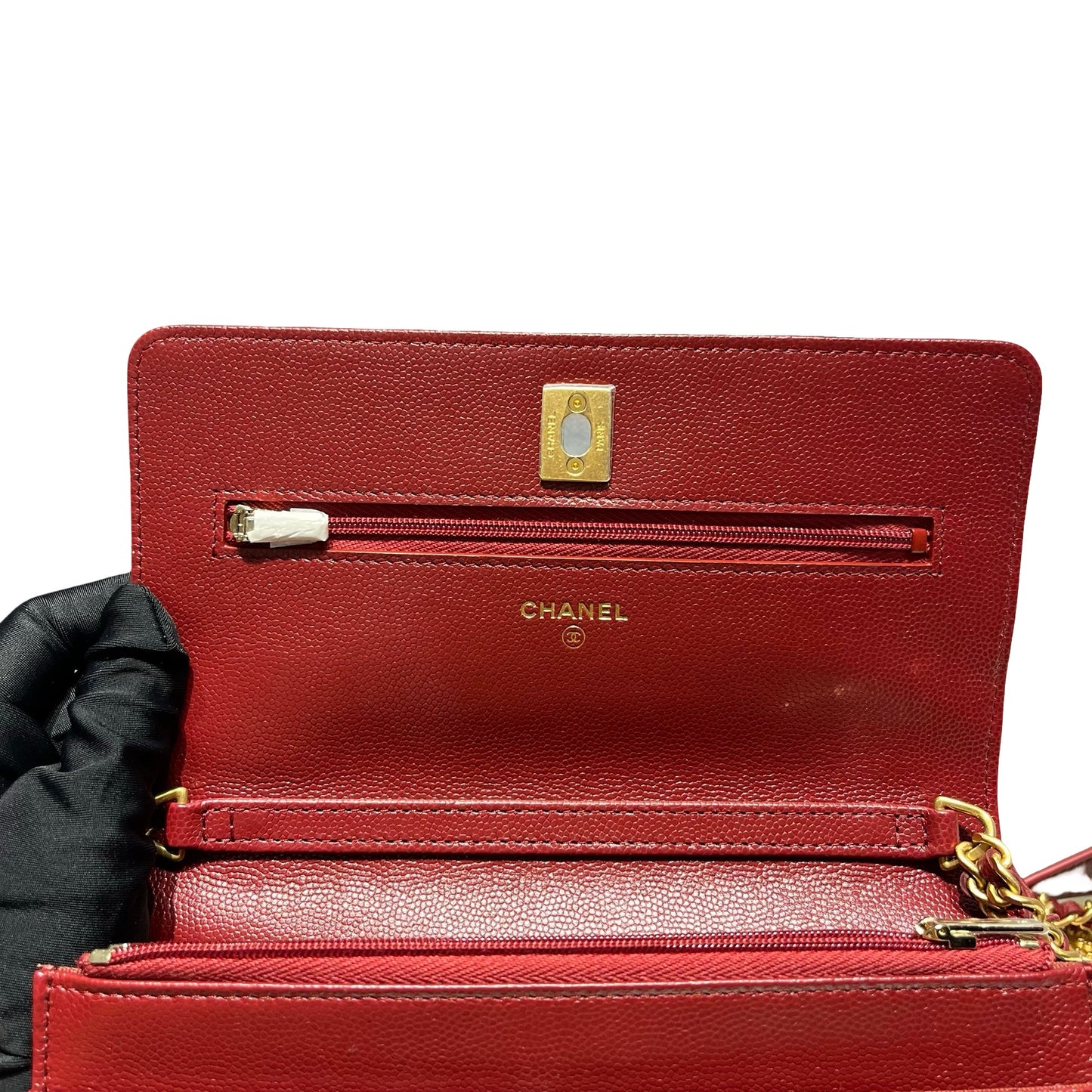 CHANEL RED GHW WALLET ON CHAIN [3000625]