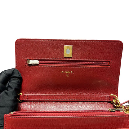 CHANEL RED GHW WALLET ON CHAIN [3000625]