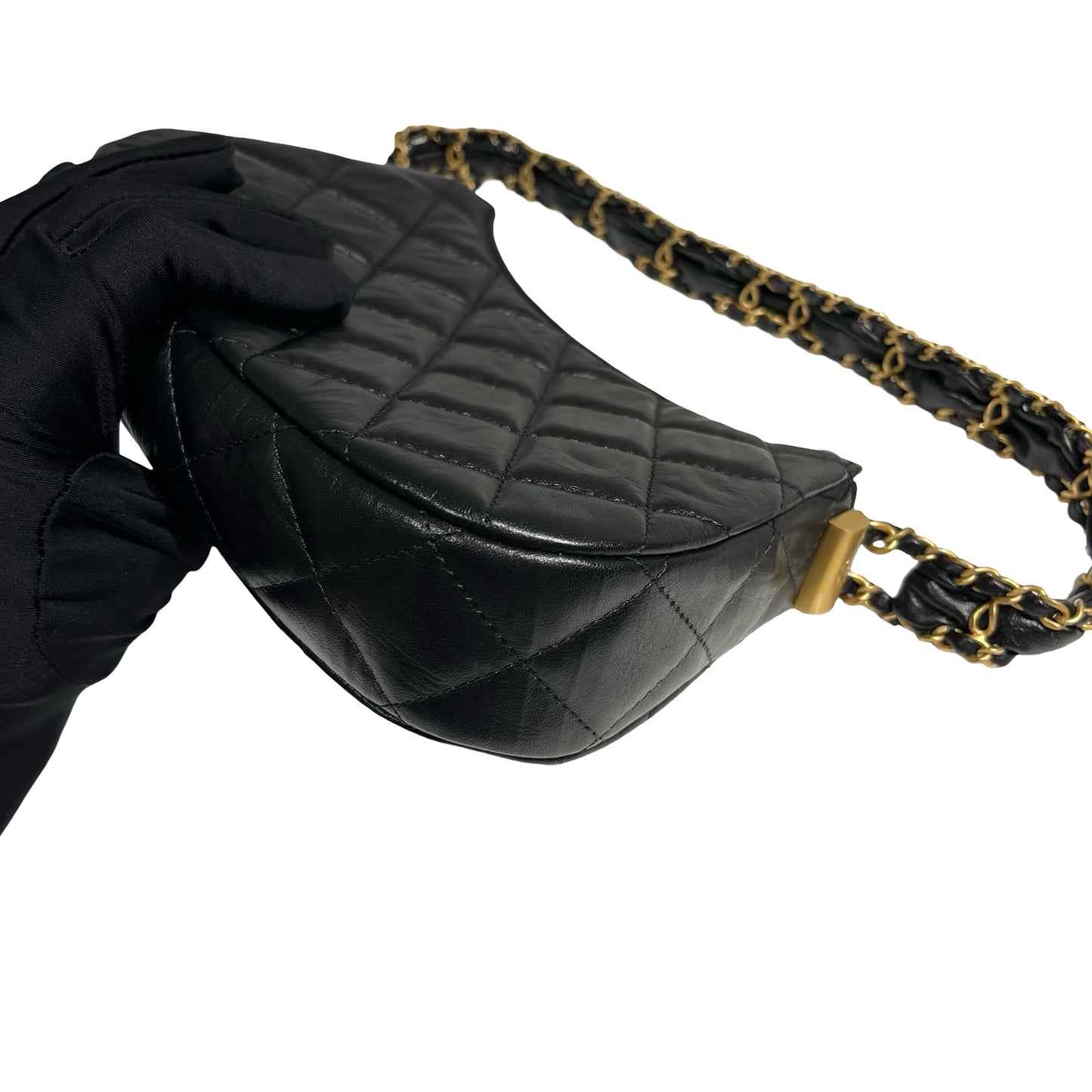 CHANEL SHOULDER POUCH BLACK CALFSKIN GHW [3000630]