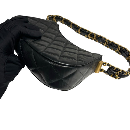 CHANEL SHOULDER POUCH BLACK CALFSKIN GHW [3000630]