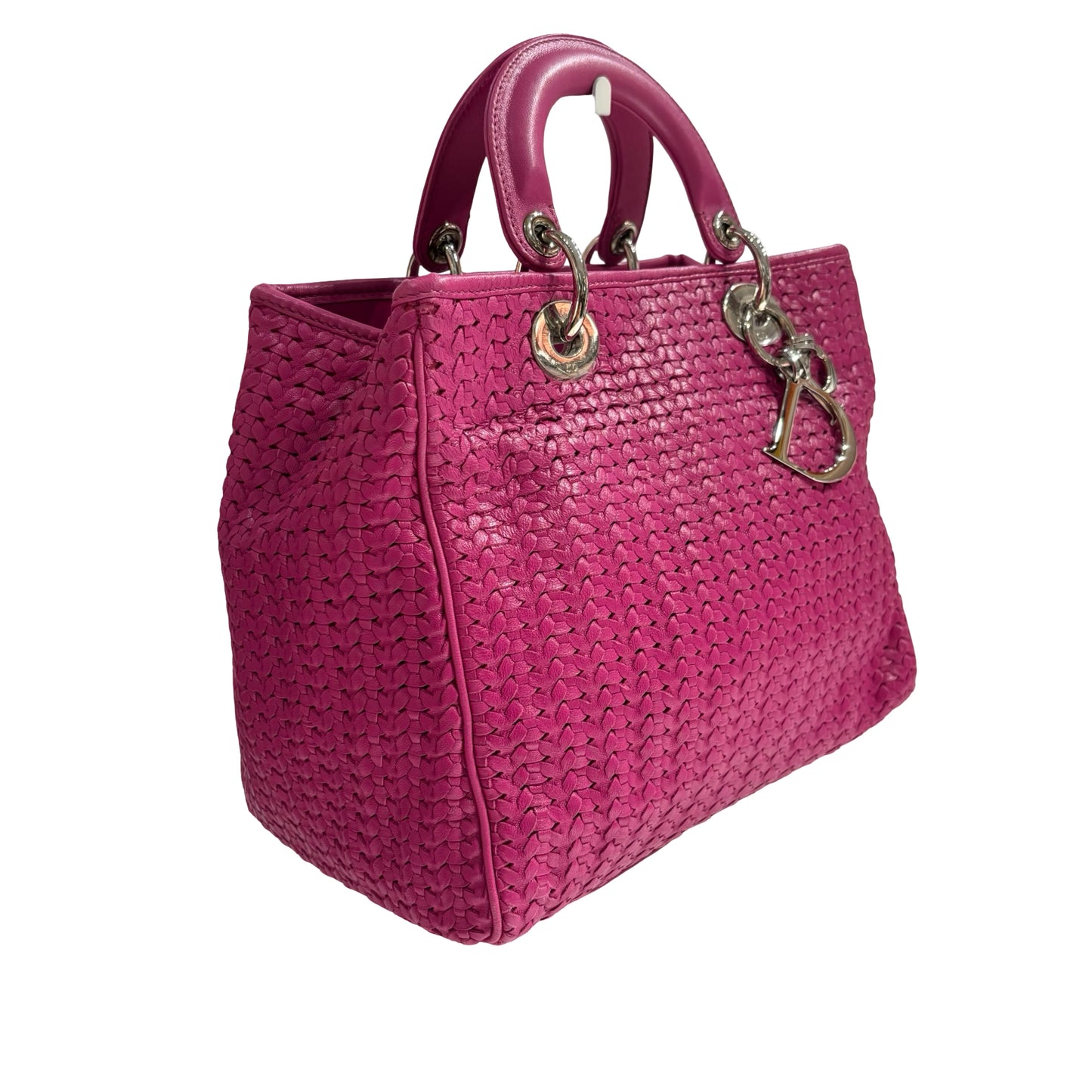 DIOR PINK PHW WOVEN LEATHER HANDBAG [3000264]