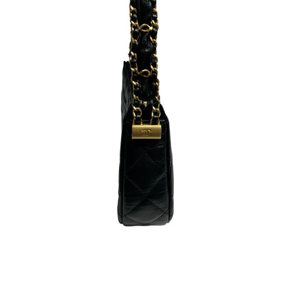 CHANEL SHOULDER POUCH BLACK CALFSKIN GHW [3000630]